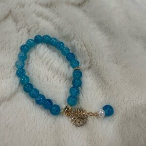 Elegant Blue Beaded Bracelet with Gold Charm